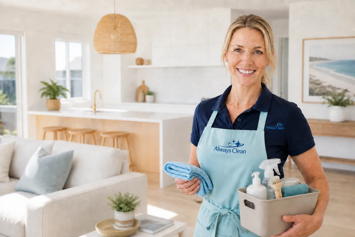 Always Clean professional cleaner in a bright, freshly cleaned home